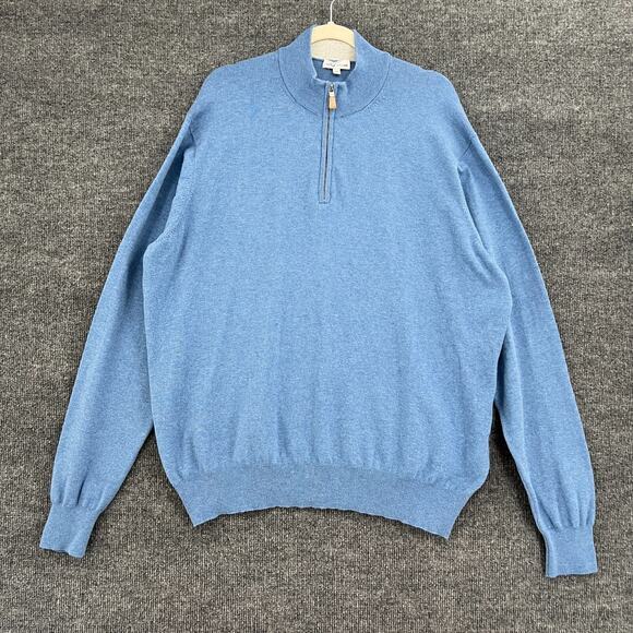 Peter Millar 1/4 Zip Sweater Mens XL Blue Cashmere Silk Pima Cotton Golf Preppy - Picture 1 of 11